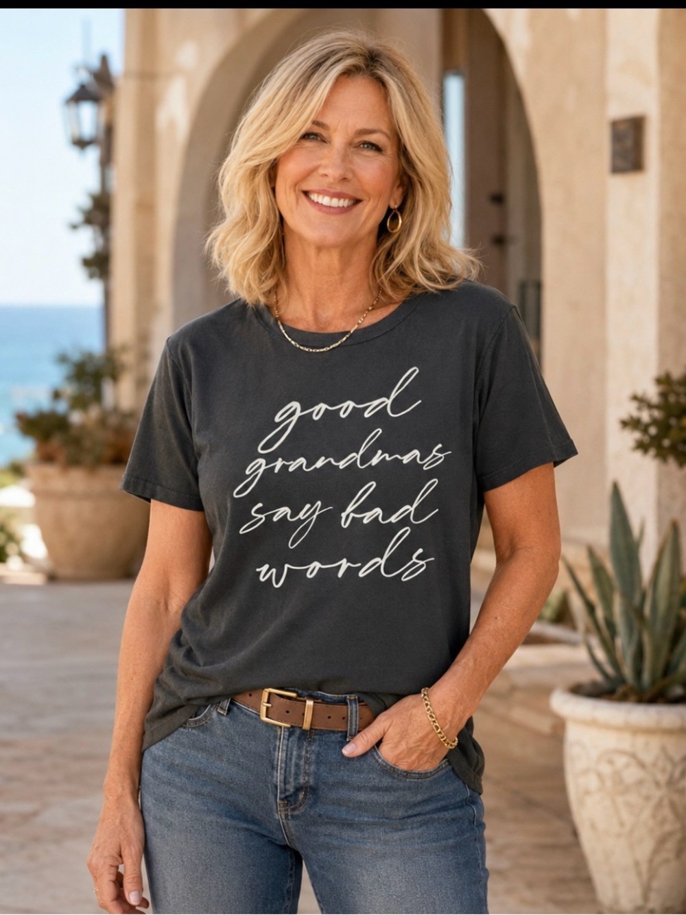Fleurish Black Graphic Tee - 'Good Grandmas Say Bad Words'